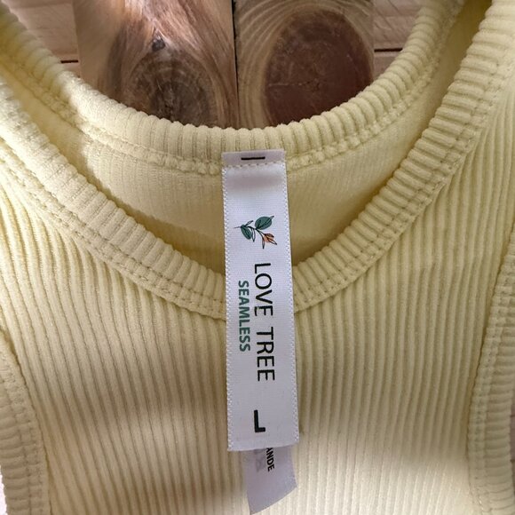 Large, Pale Yellow, Ribbed, Racerback Crop Tank Top - Picture 3 of 6